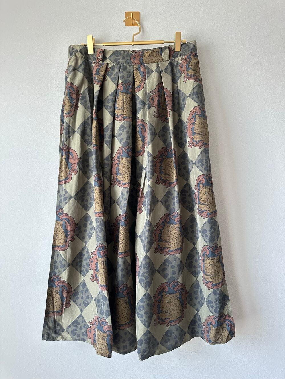Vintage Gerry Weber 100% Silk Leopard Medallion Midi Skirt EU 42 Safari Art Deco